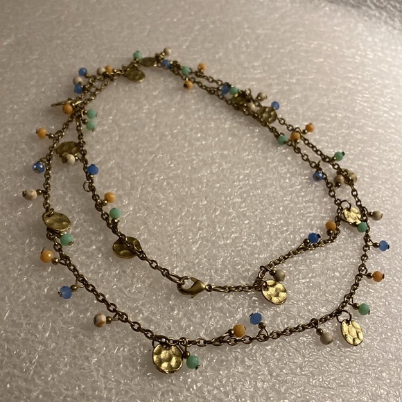 NWOT - Boho Brassy Multi-Charm Necklace & Matching Dangle Beaded Earrings - Picture 8 of 9